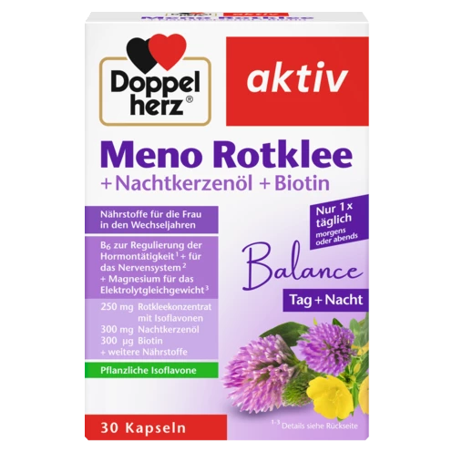 Abbildung der Produktverpackung Doppelherz aktiv Meno Rotklee Frontansicht